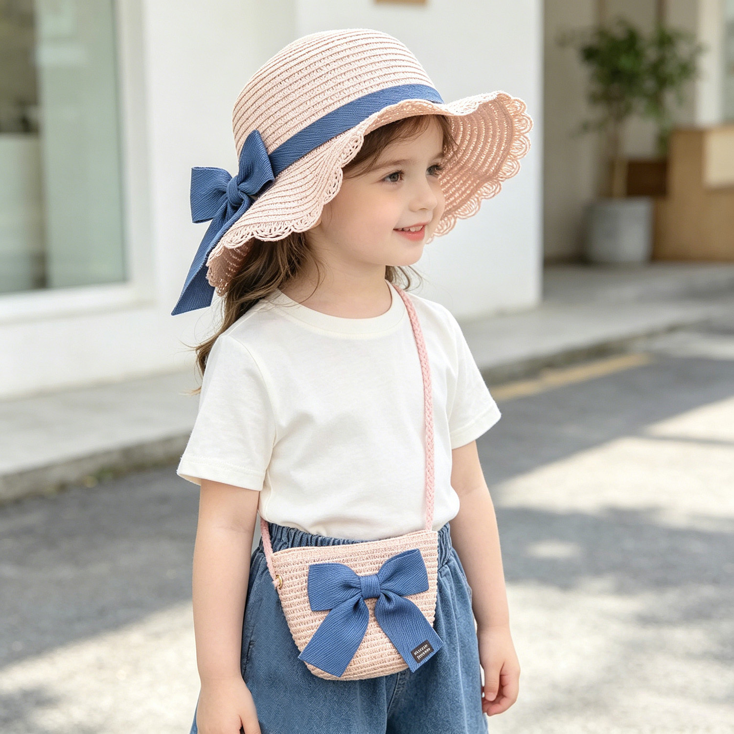 Paper Straw Color - Girls 2pcs Straw Hat Solid Color