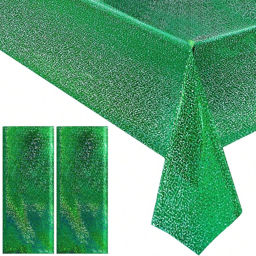 Table Cloth Disposable - 1 Pc Green Holographic Tablecloth, 2