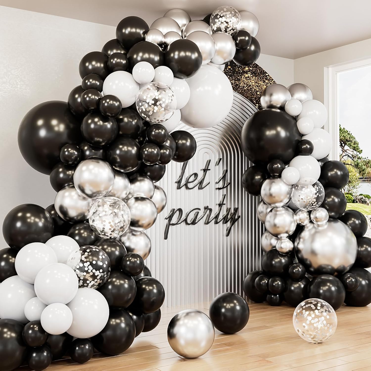Balloon Arch Kit - 98Pcs Black and White Balloons Garland