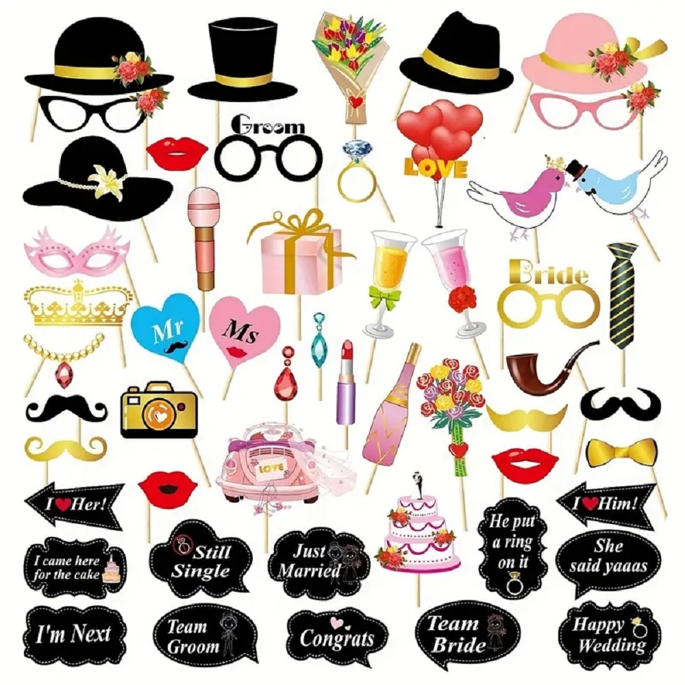Photo Booth Frame - 53pcs Wedding Photo Booth Props Bridal