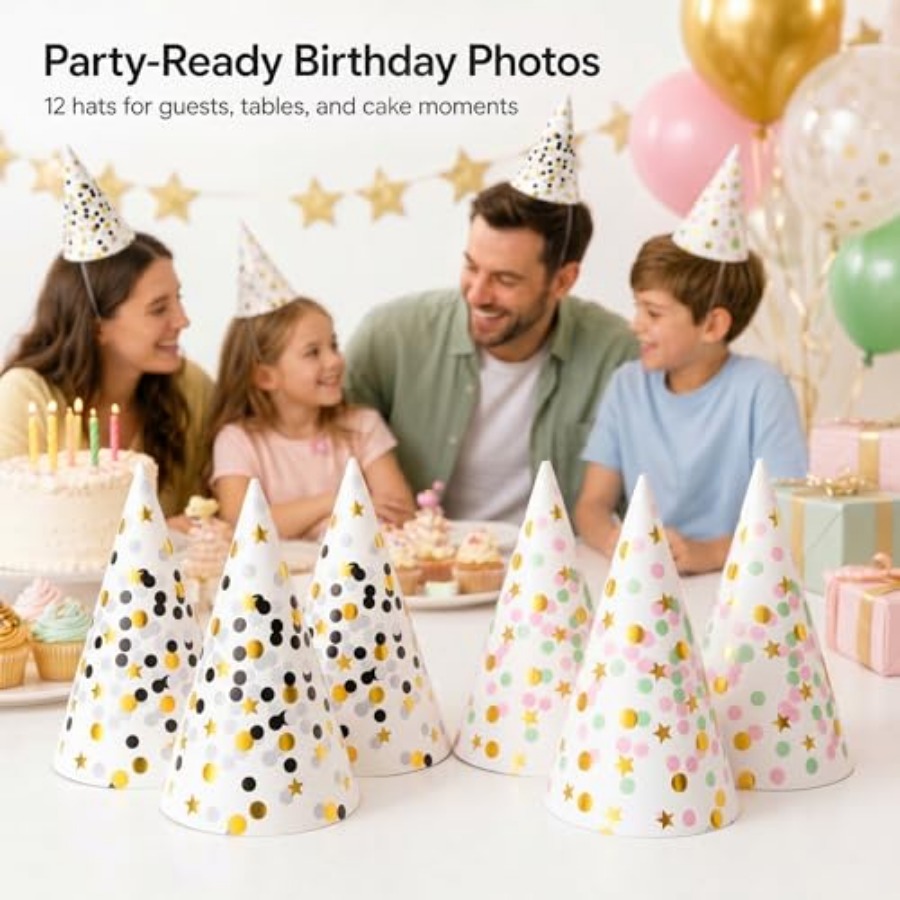 Boieo Gold Polka Dot Birthday  - Party Hat Cone avaliação e preço
