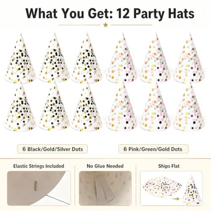 Boieo Gold Polka Dot Birthday  - Party Hat Cone avaliação e preço