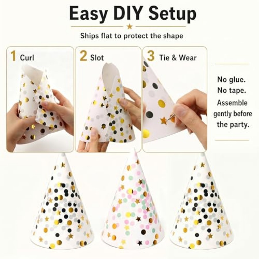 Boieo Gold Polka Dot Birthday  - Party Hat Cone avaliação e preço