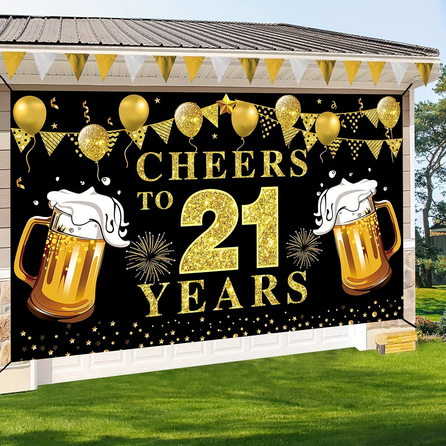 21st Birthday Celebration Bann - Party Banner Gold avaliação e preço