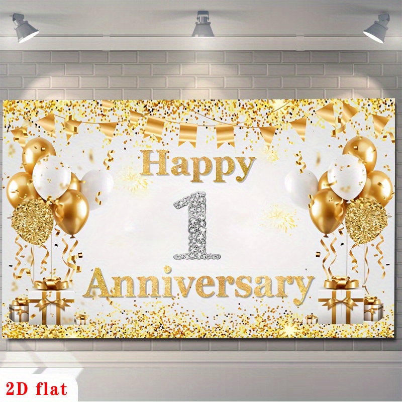 2D Flat Gold White Happy 1st A - Party Banner Gold avaliação e preço