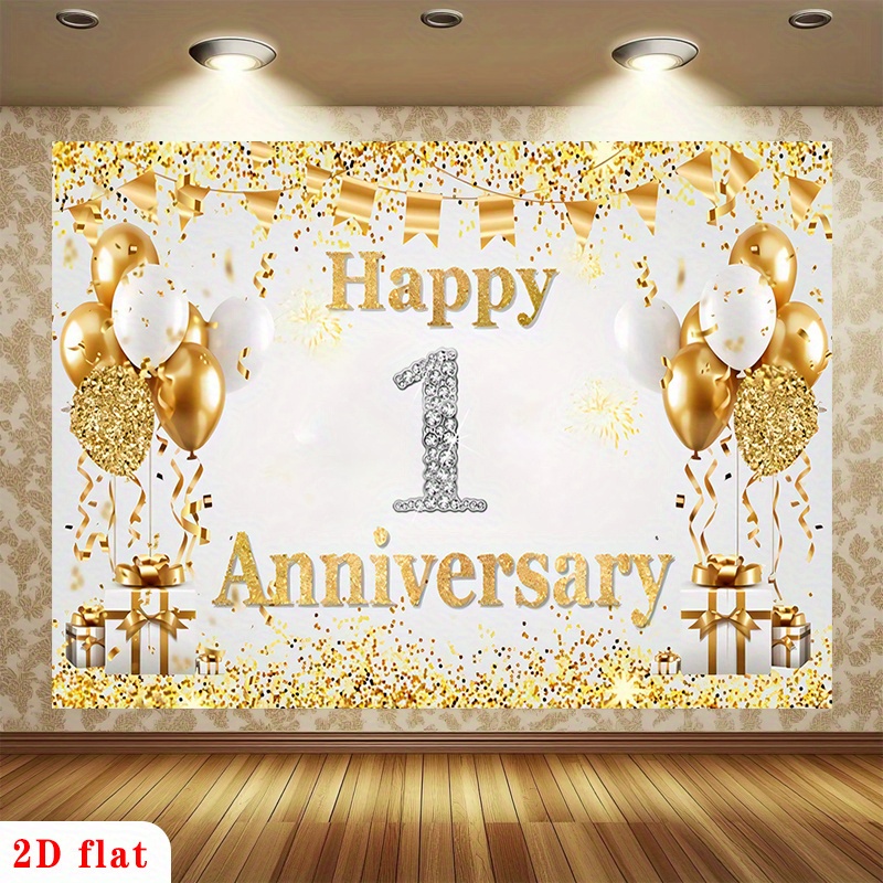 2D Flat Gold White Happy 1st A - Party Banner Gold avaliação e preço