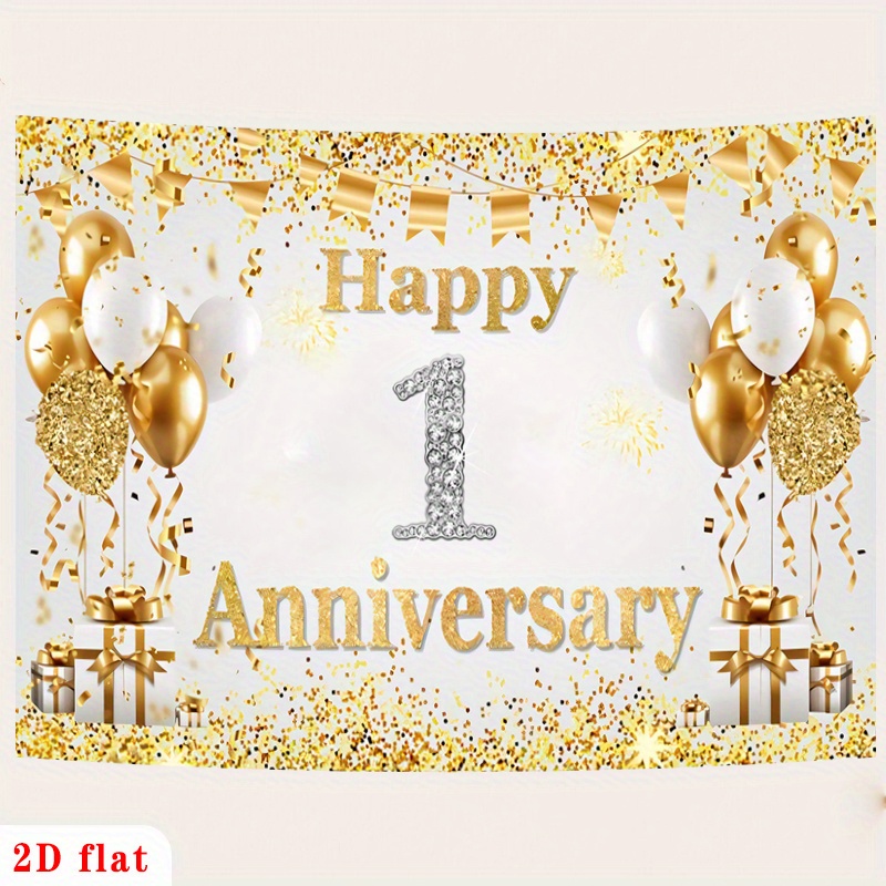 2D Flat Gold White Happy 1st A - Party Banner Gold avaliação e preço