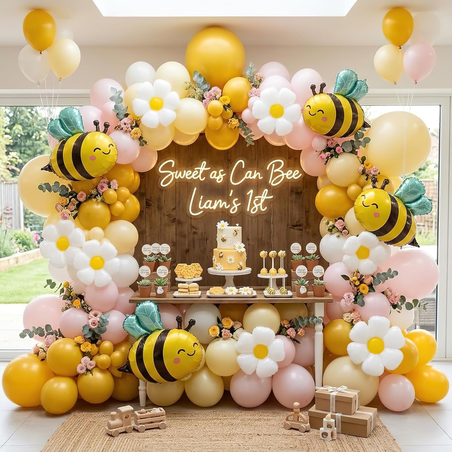 134Pcs Yellow Pink Bee Balloon - Balloon Arch Kit avaliação e preço