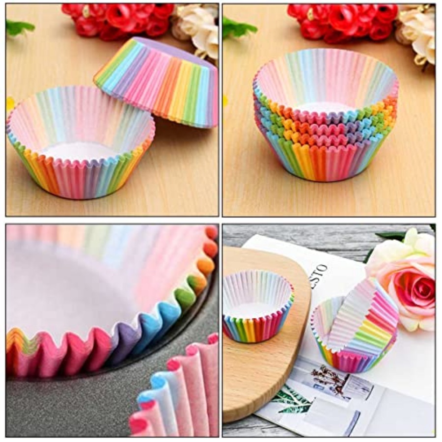 100 Pack Rainbow Cupcake Liner - Paper Straw Color avaliação e preço