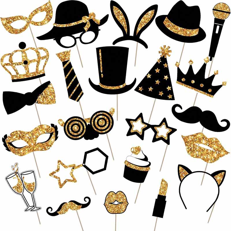 23Pcs Black Golden Paper Party - Photo Booth Frame avaliação e preço