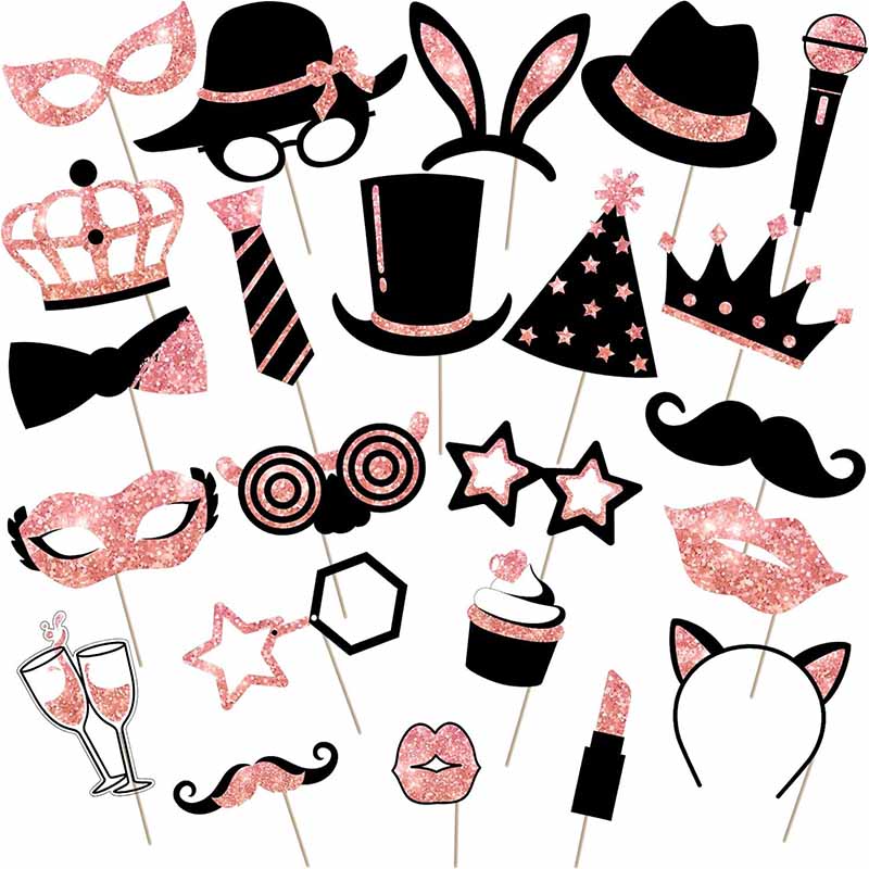 23Pcs Black Golden Paper Party - Photo Booth Frame avaliação e preço