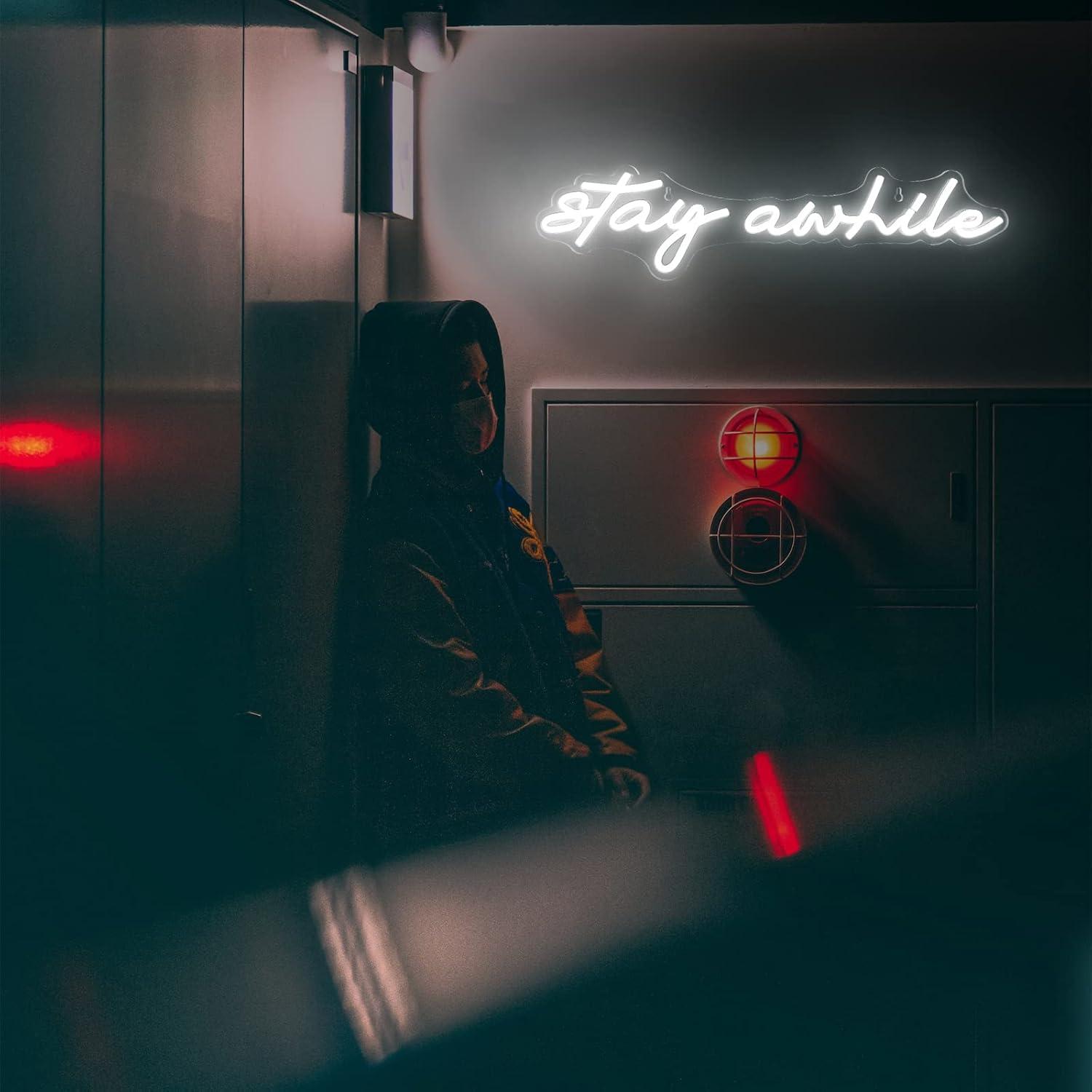 Stay Awhile Neon Signs USB Dim - Neon Sign Party avaliação e preço