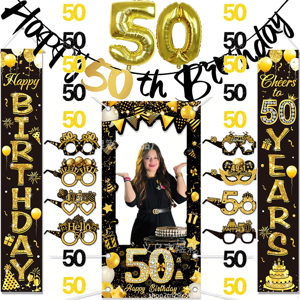 50th Birthday Decoration Black - Party Banner Gold avaliação e preço