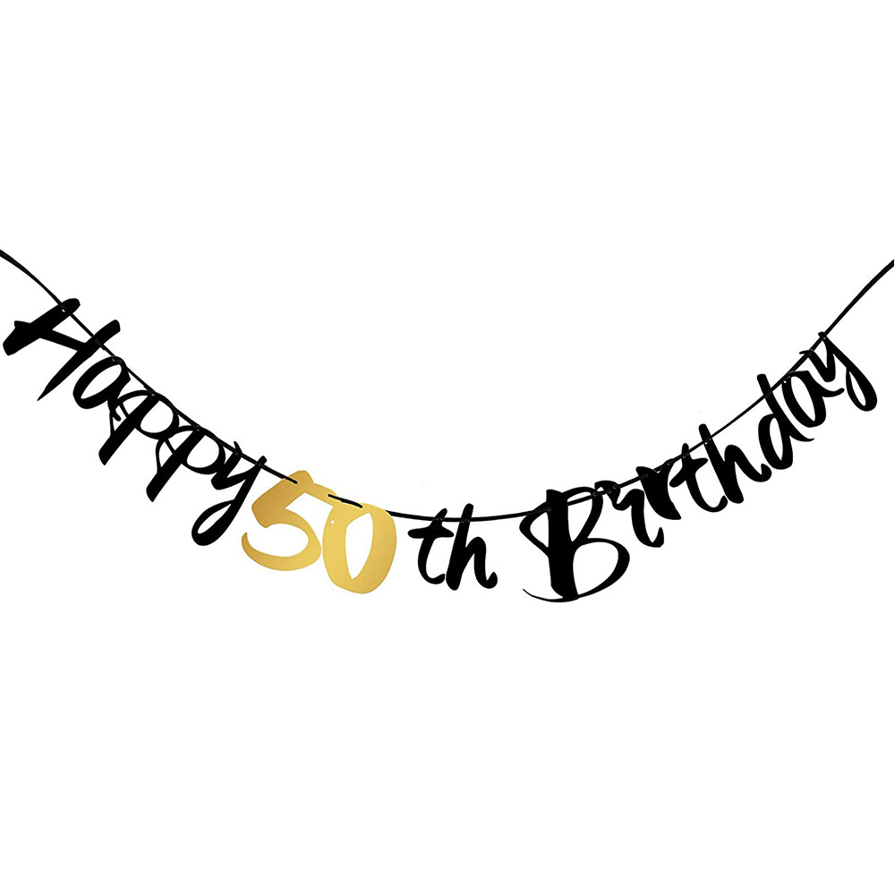 50th Birthday Decoration Black - Party Banner Gold avaliação e preço