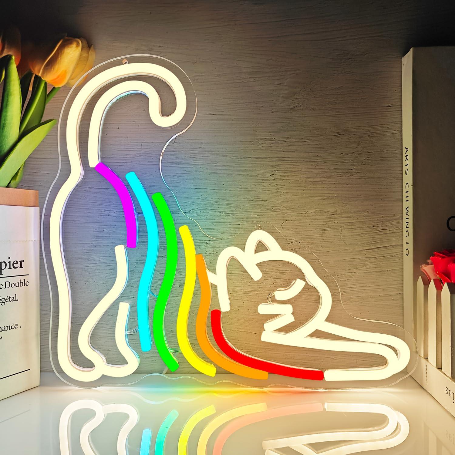 Rainbow Stretching Cat Neon Si - Neon Sign Party avaliação e preço
