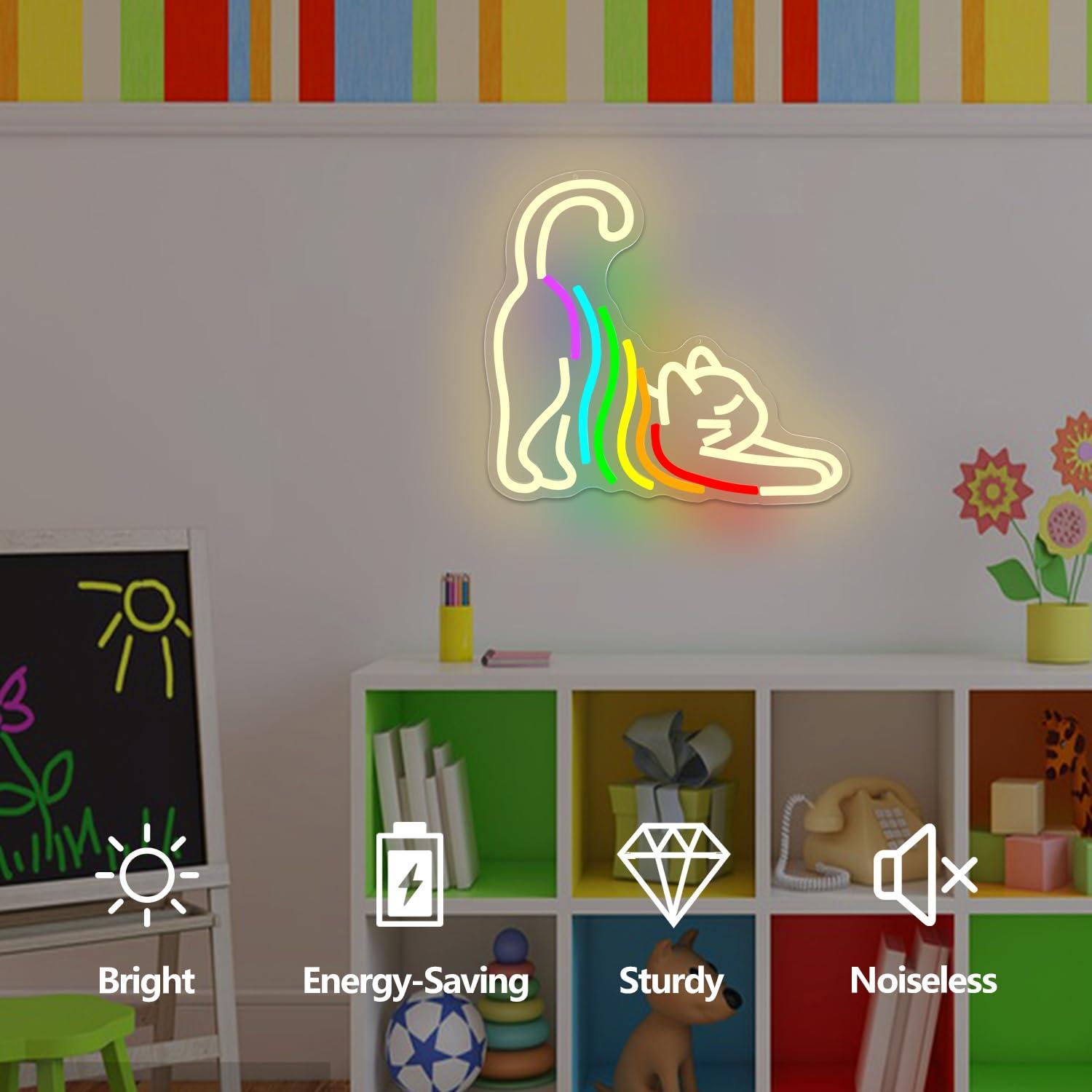 Rainbow Stretching Cat Neon Si - Neon Sign Party avaliação e preço