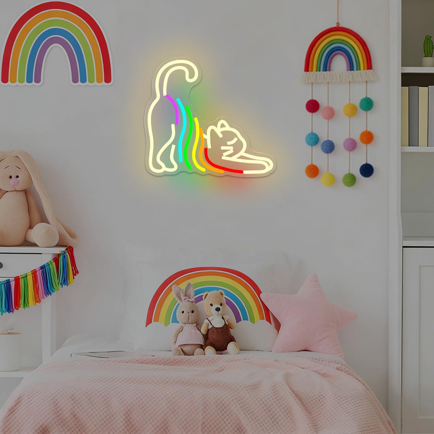 Rainbow Stretching Cat Neon Si - Neon Sign Party avaliação e preço