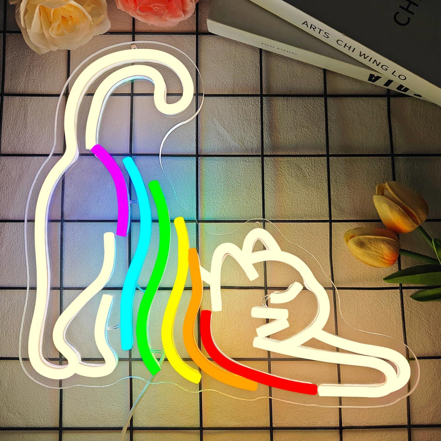 Rainbow Stretching Cat Neon Si - Neon Sign Party avaliação e preço