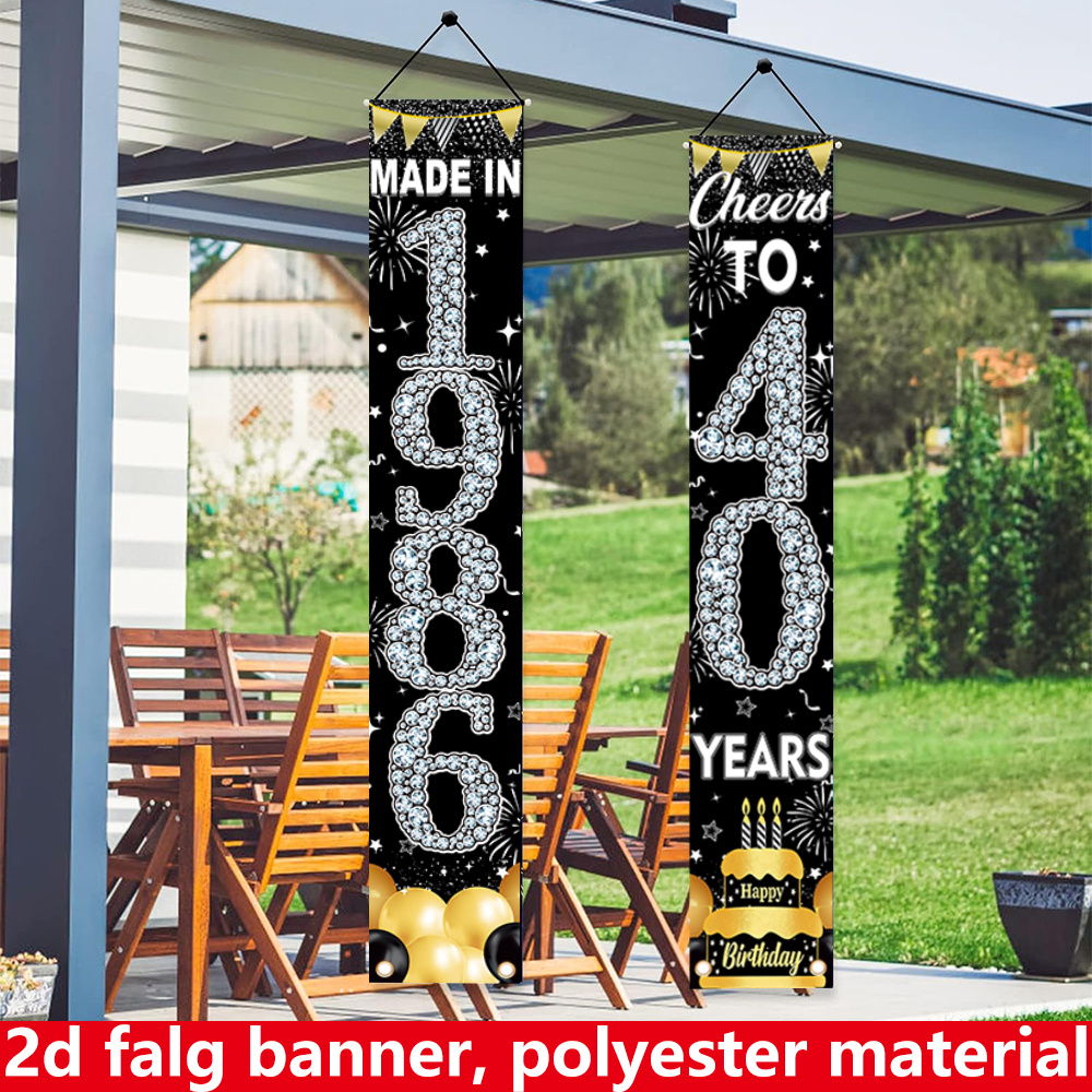2Pcs 2D Flat 40th Birthday Ban - Party Banner Gold avaliação e preço