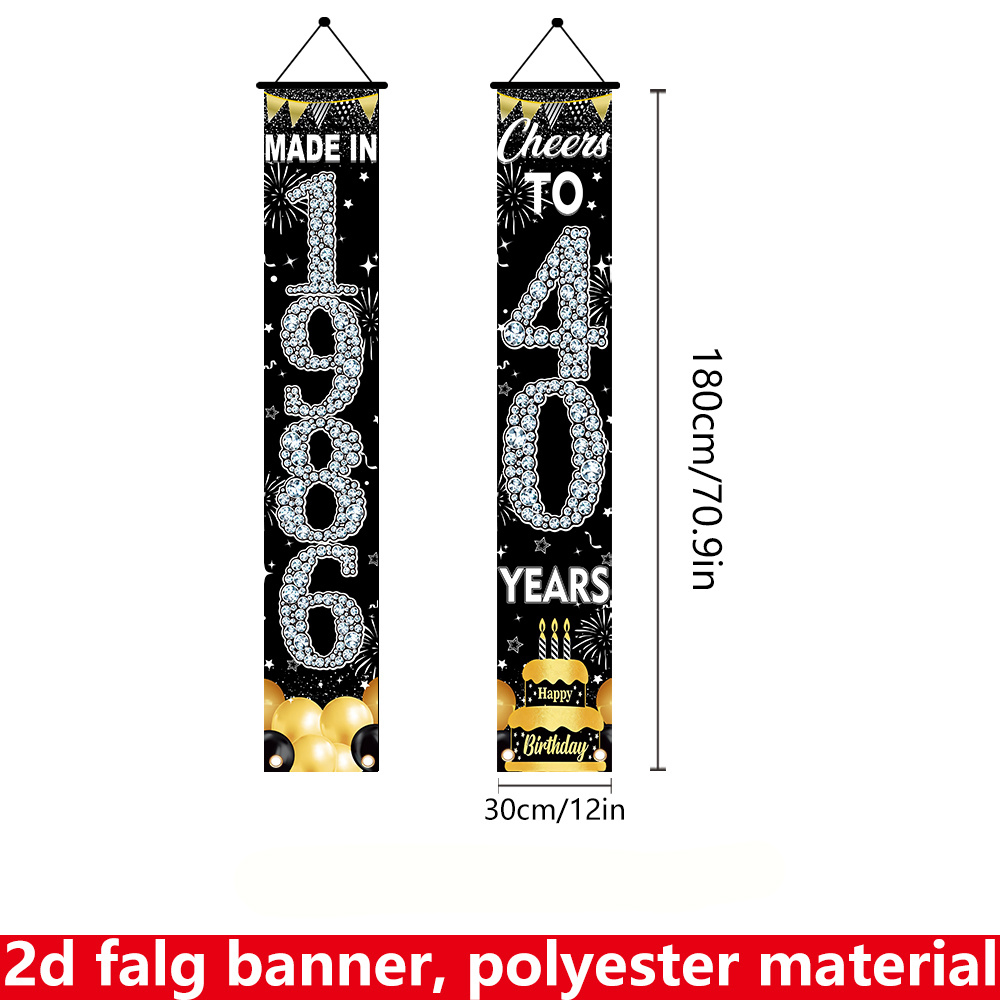 2Pcs 2D Flat 40th Birthday Ban - Party Banner Gold avaliação e preço