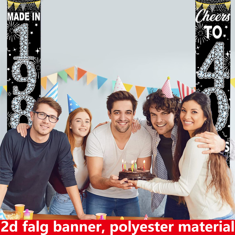 2Pcs 2D Flat 40th Birthday Ban - Party Banner Gold avaliação e preço