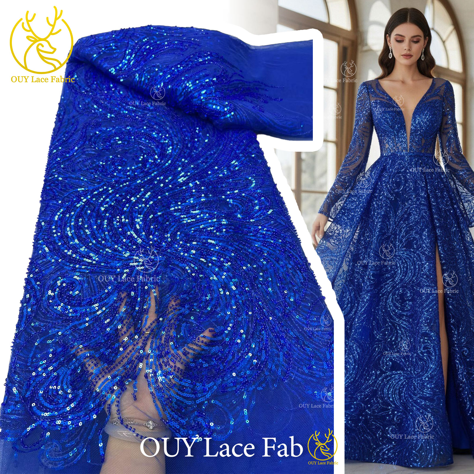 Royal Blue Beaded Sequins Lace - Glitter Tablecloth avaliação e preço