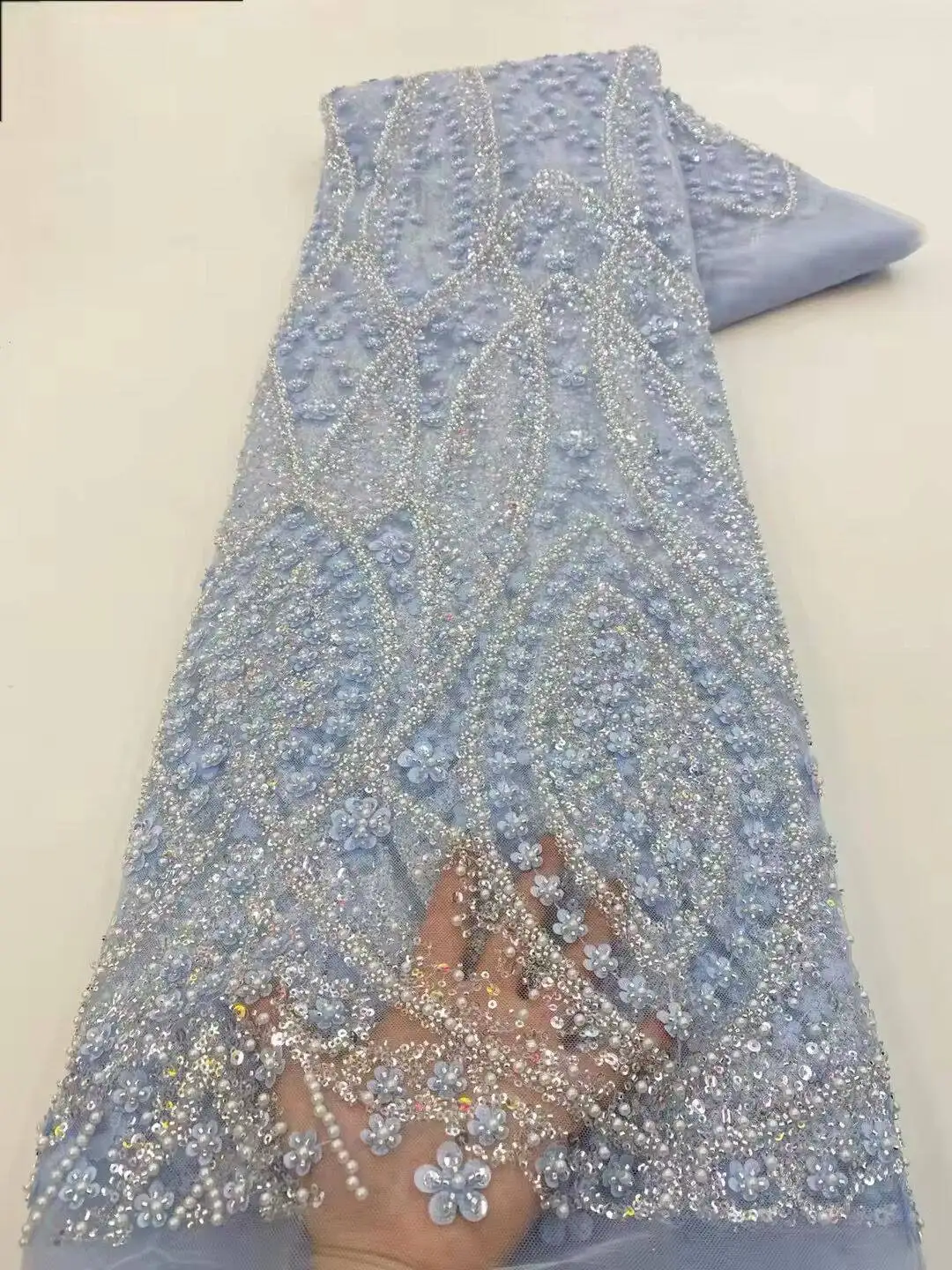 Sky Blue African Beaded Tulle  - Glitter Tablecloth avaliação e preço