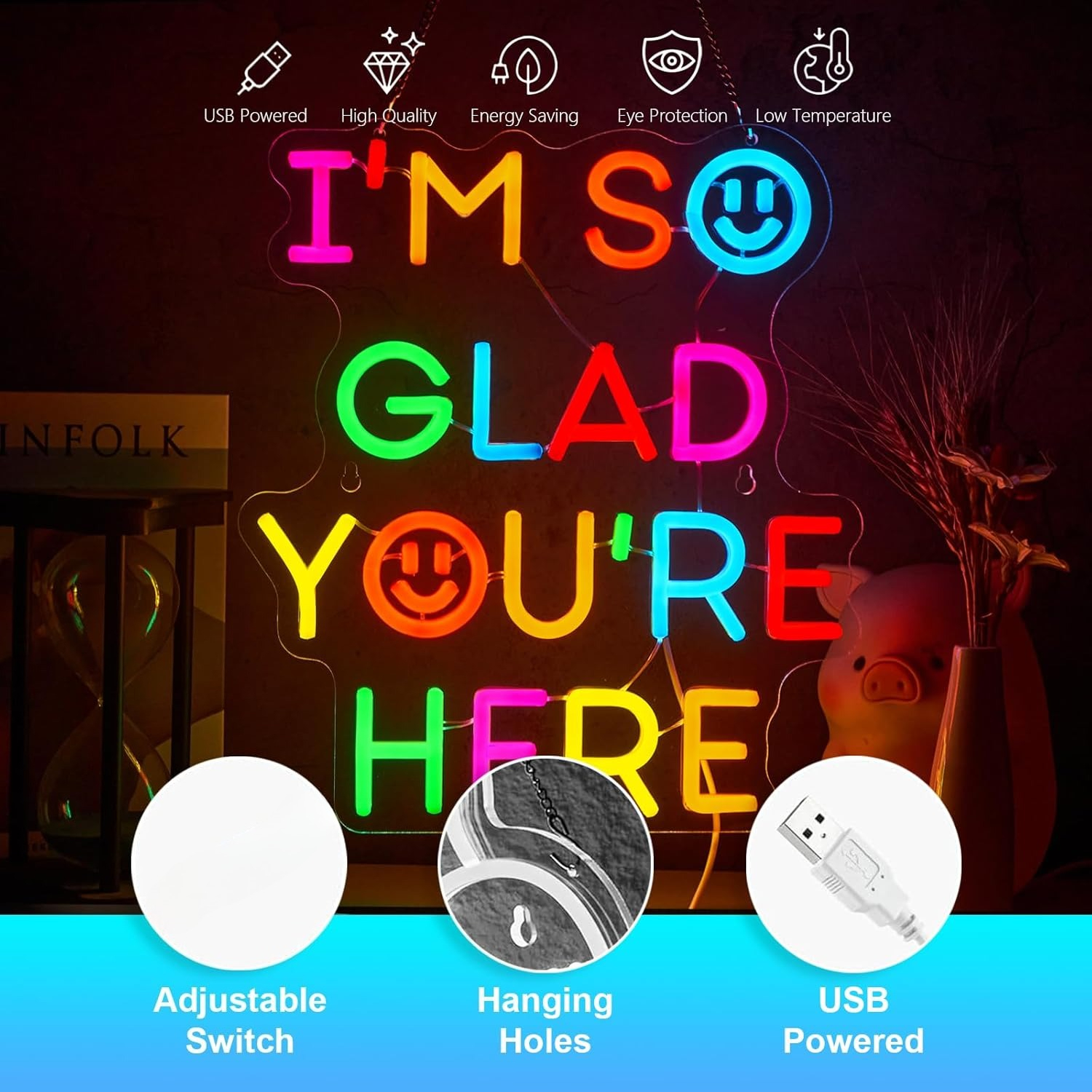  I'm So Glad You‘re Here Neon - Neon Sign Party avaliação e preço