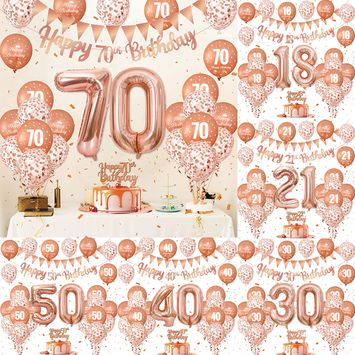 1Set Rose Gold Birthday Decora - Party Banner Gold avaliação e preço