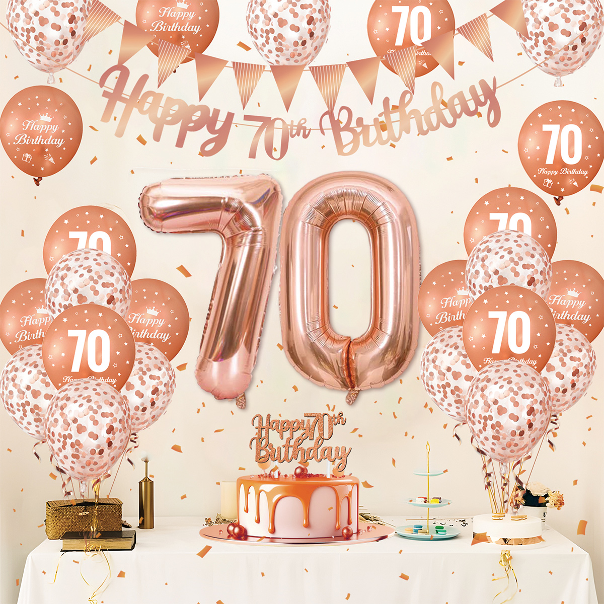 1Set Rose Gold Birthday Decora - Party Banner Gold avaliação e preço