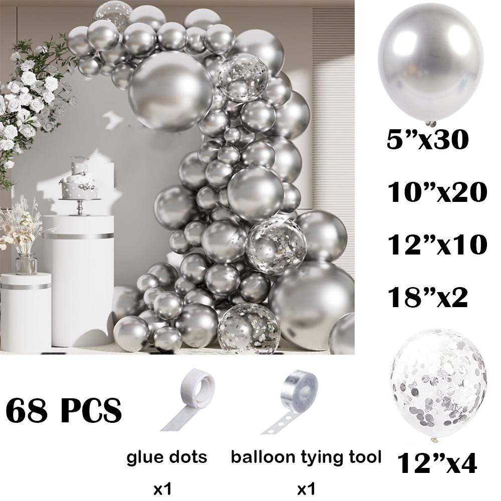 68Pcs Metallic Silver Balloons - Balloon Arch Kit avaliação e preço