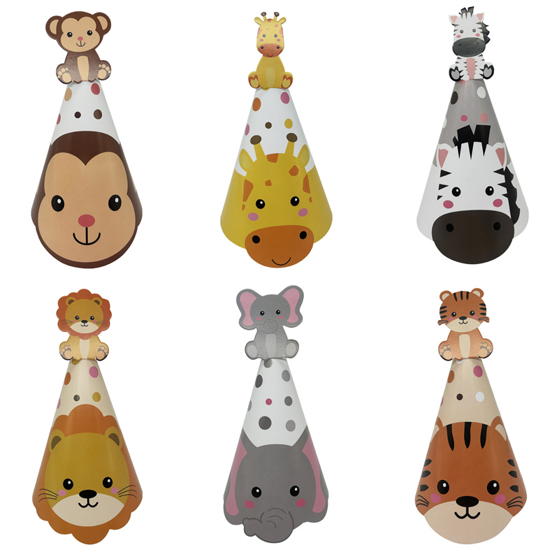 6Pcs Jungle Animal Paper Hats  - Party Hat Cone avaliação e preço