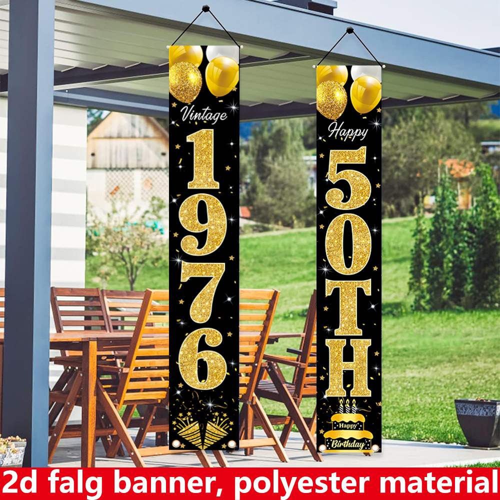 2D flat banner, 2pc birthday b - Party Banner Gold avaliação e preço