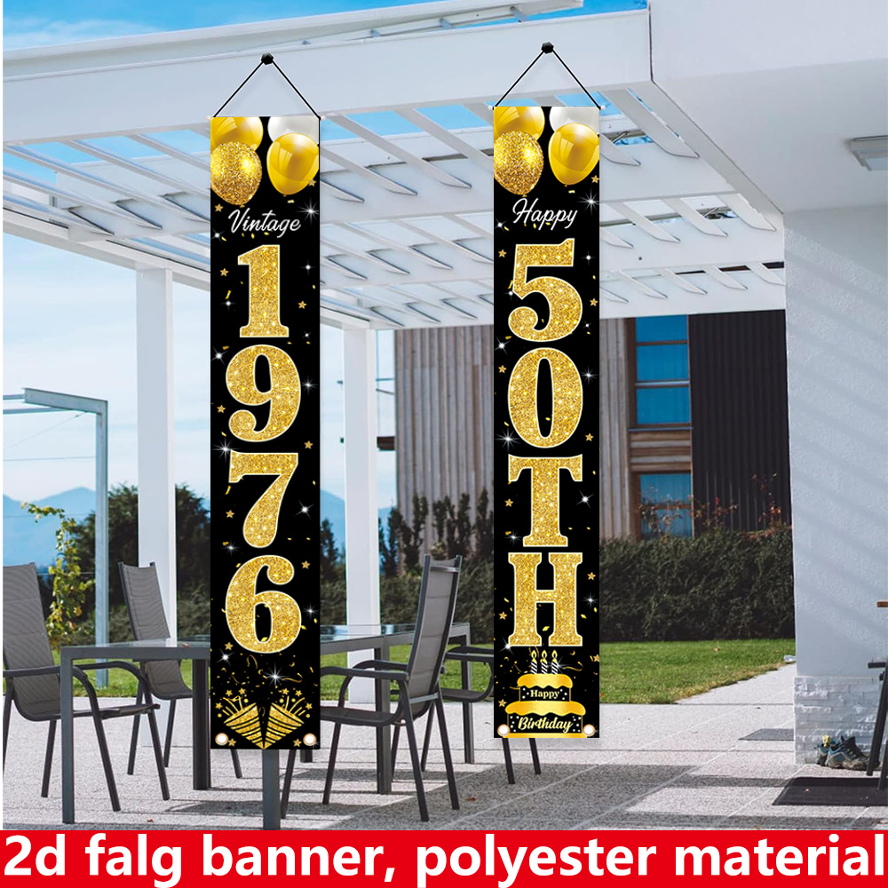 2D flat banner, 2pc birthday b - Party Banner Gold avaliação e preço