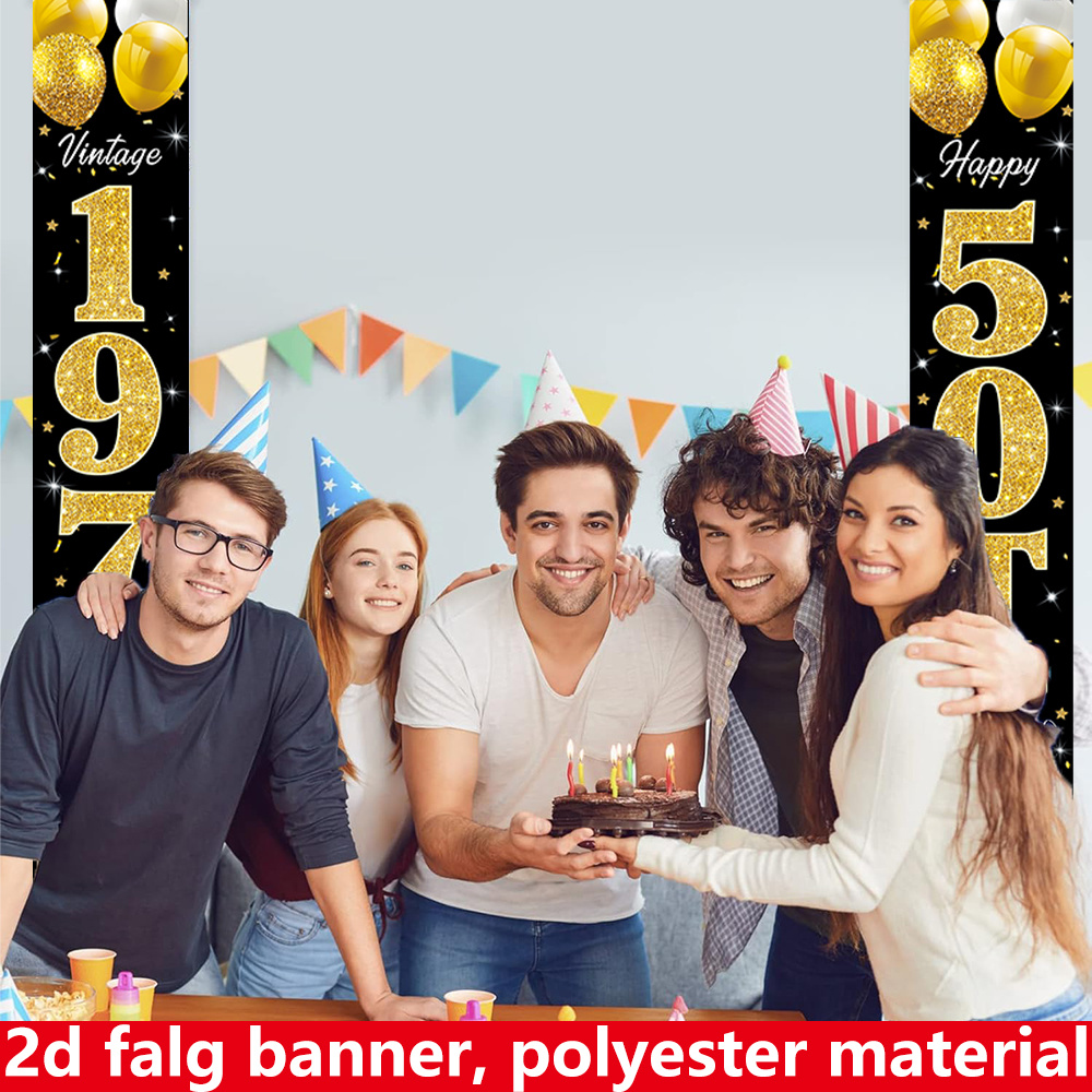2D flat banner, 2pc birthday b - Party Banner Gold avaliação e preço