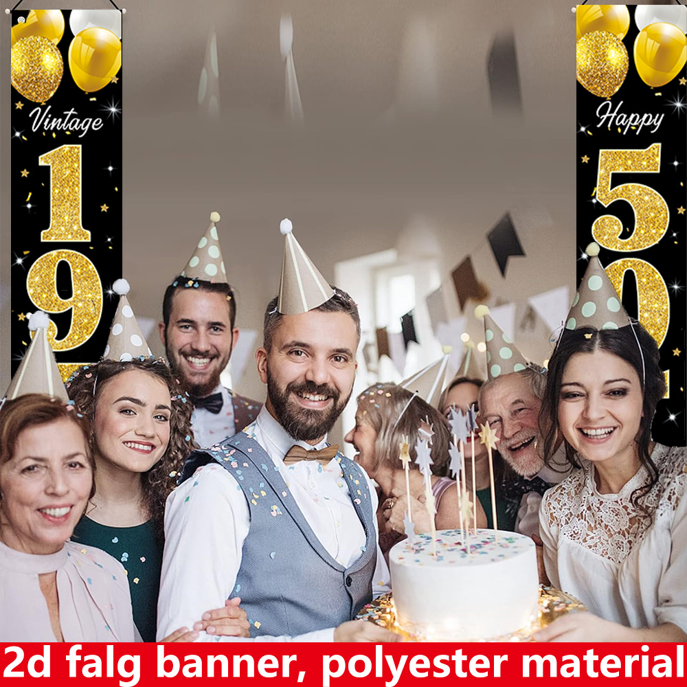2D flat banner, 2pc birthday b - Party Banner Gold avaliação e preço