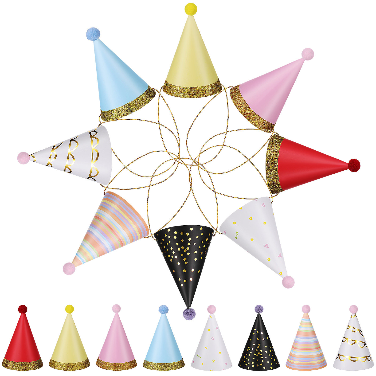 16Pcs Colorful Birthday Party  - Party Hat Cone avaliação e preço